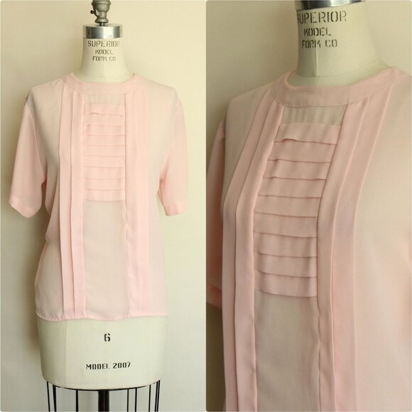 Vintage 1980s 1990s Blouse, Laura & Jayne Pink Pleated Shirt, Grandma Core - Picture 1 of 9